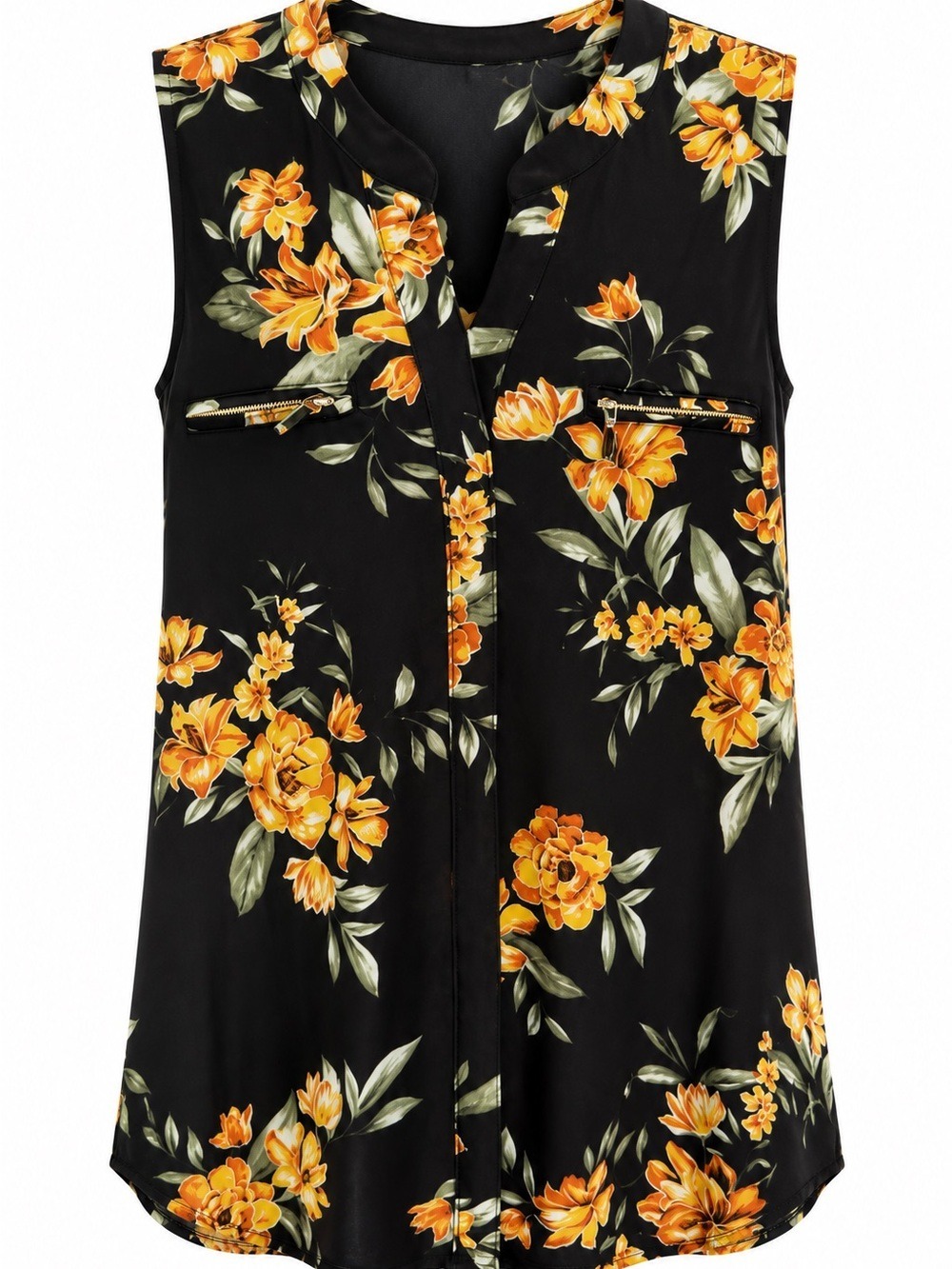 🖤🧡 Lily Morgan Black Orange Floral Sleeveless Tunic Top | Size S - Picture 2 of 11